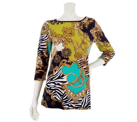 Susan Graver Printed Liquid Knit Boatneck Tunic with Binding - A233094