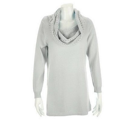 As Is Denim & Co. Crochet Cowl Neck Tunic Sweater - A235794