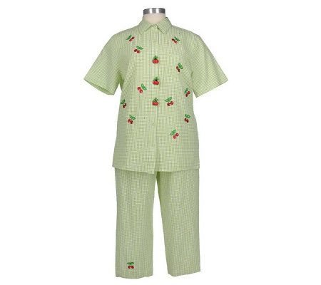 Quacker Factory Embroidered Gingham Shirt and Capri Pants - A60194