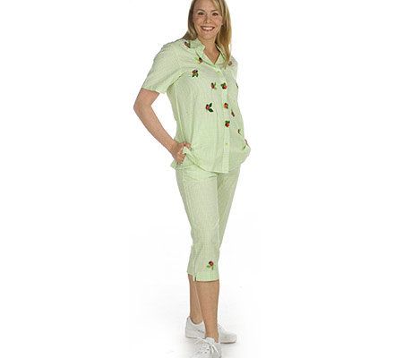 Quacker Factory Embroidered Gingham Shirt and Capri Pants