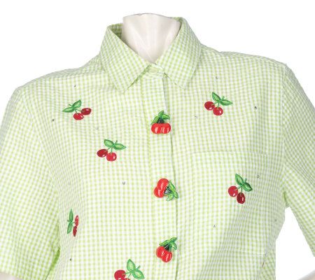 Quacker Factory Embroidered Gingham Shirt and Capri Pants