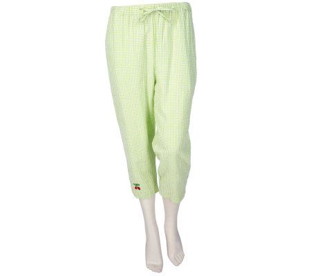 Quacker Factory Embroidered Gingham Shirt and Capri Pants