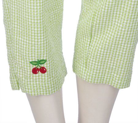 Quacker Factory Embroidered Gingham Shirt and Capri Pants