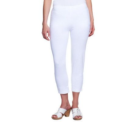 Susan Graver Stretch Cotton Crop Length Knit Leggings - A90694