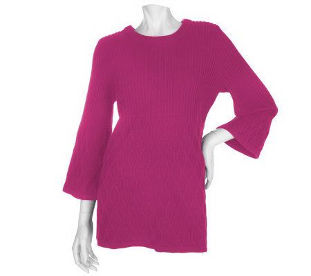 Denim & Co. Long Sleeve Scoop Neck Mixed Stitch Pullover Top - A93894