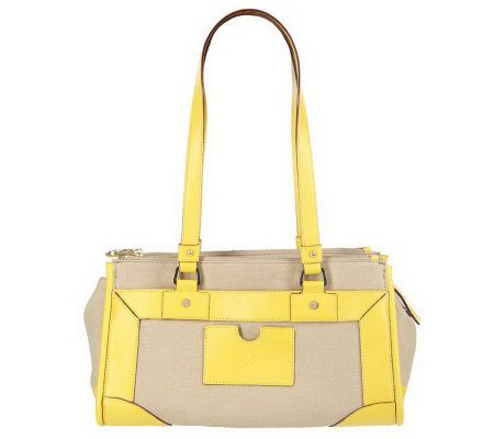 Isaac Mizrahi Live! Linen Collar Button Satchel - A202695