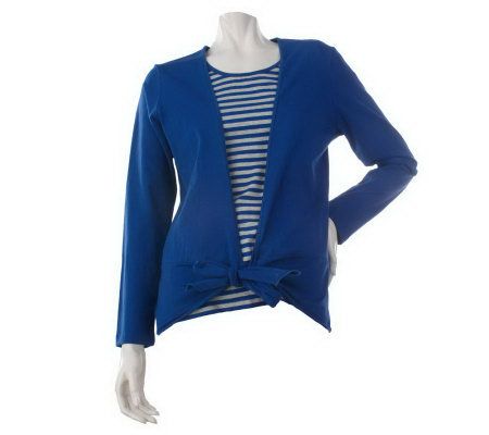 Sport Savvy Long Sleeve Open Front Cardigan and Stripe Tank Set - A212695