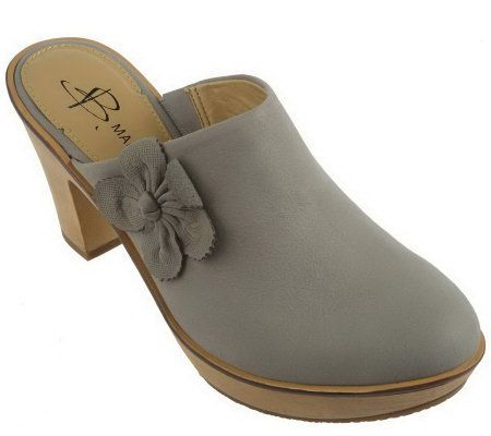 B. Makowsky Leather Platform Clogs with Flower Detail - A213895