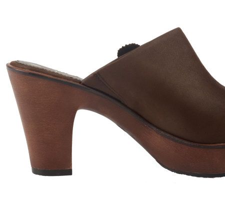 B. Makowsky Leather Platform Clogs with Flower Detail