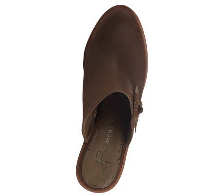 B. Makowsky Leather Platform Clogs with Flower Detail