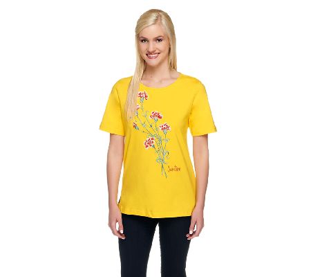 Bob Mackies Floral Embroidered Jersey Knit Short SleeveTop - A214095