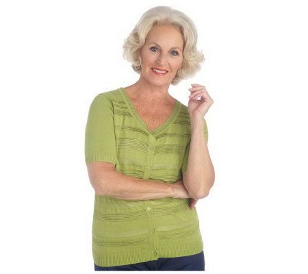 Liz Claiborne New York Half Sleeve Cardigan with Pleat Detail - A214595