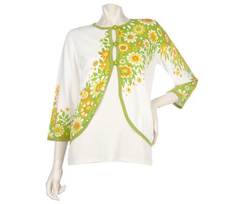 Bob Mackies Daisy Delight Printed Cardigan Sweater - A214895