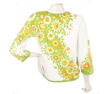 Bob Mackies Daisy Delight Printed Cardigan Sweater