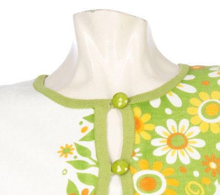 Bob Mackies Daisy Delight Printed Cardigan Sweater