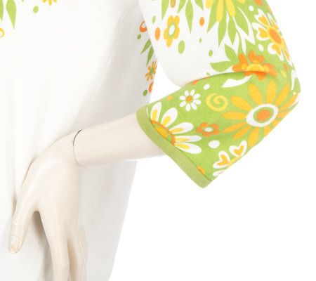 Bob Mackies Daisy Delight Printed Cardigan Sweater