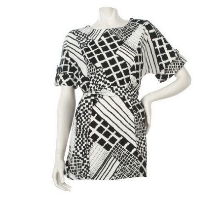 Susan Graver Liquid Knit Tunic with Cuffed Roll Tab Sleeves - A215095