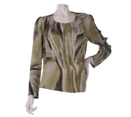 Linea by Louis DellOlio Printed Blouse with Back Zipper Closure - A219795