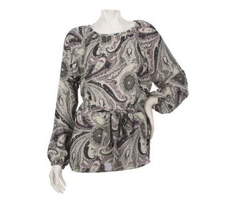 Linea by Louis DellOlio Scoopneck Paisley Print Blouse - A221795
