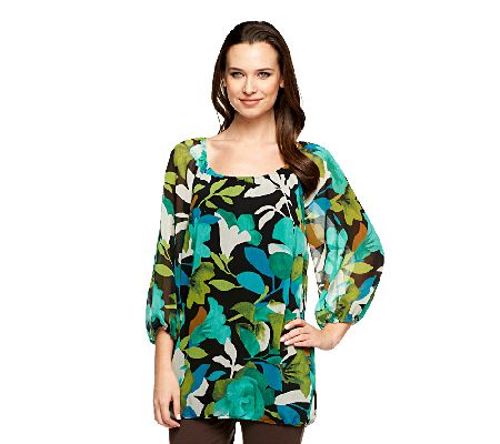 Isaac Mizrahi Live! 3/4 Sleeve Lily Bouquet Print Top - A229295