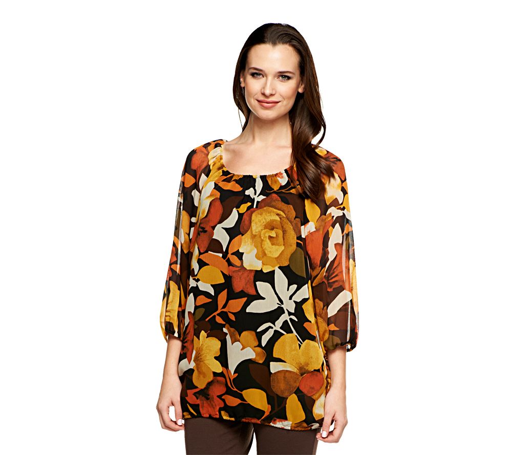 Isaac Mizrahi Live! 3/4 Sleeve Lily Bouquet Print Top - A229295