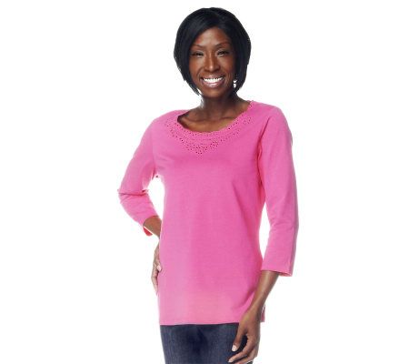 Liz Claiborne New York Knit Top w/ Eyelet Neckline - A231795