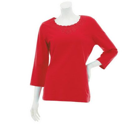 Liz Claiborne New York Knit Top w/ Eyelet Neckline - A231795