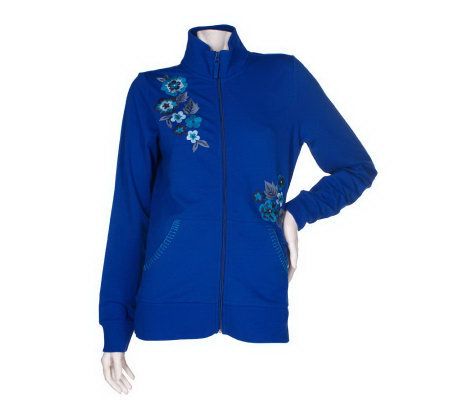 Sport Savvy Stretch French Terry Embroidered ZipFront Jacket - A92595