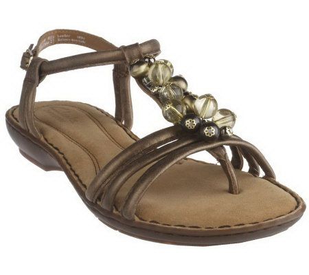 Clarks Leather T-strap Bauble Embellished Sandals - A213996