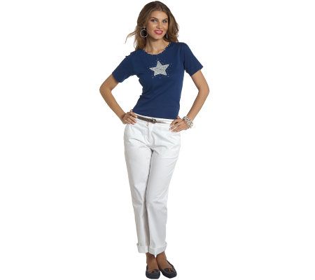 Quacker Factory Rhinestone ZipFront Jacket with Simulated Pearl Motif Tee