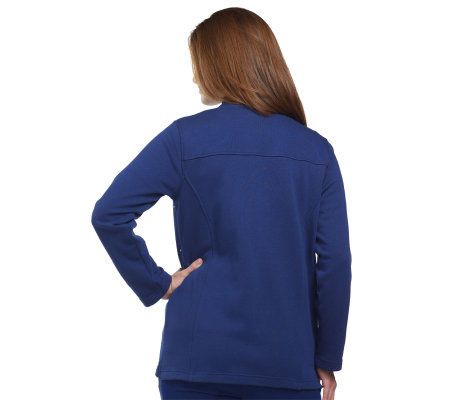 Quacker Factory Rhinestone ZipFront Jacket with Simulated Pearl Motif Tee