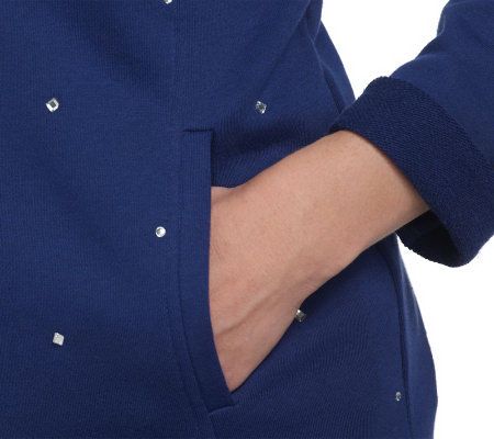 Quacker Factory Rhinestone ZipFront Jacket with Simulated Pearl Motif Tee