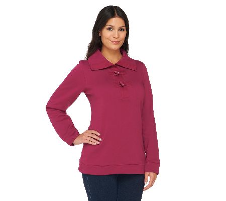 Denim & Co. Long Sleeve Sweatshirt with Shawl Collar and Toggles - A217396