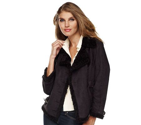 Luxe Rachel Zoe Faux Shearling Motorcycle Jacket with Belt Detail - A217796