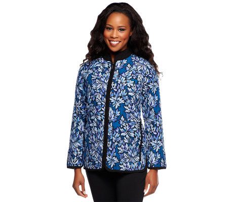 Bob Mackies Foliage Printed Zip Front Moleskin Jacket - A217896