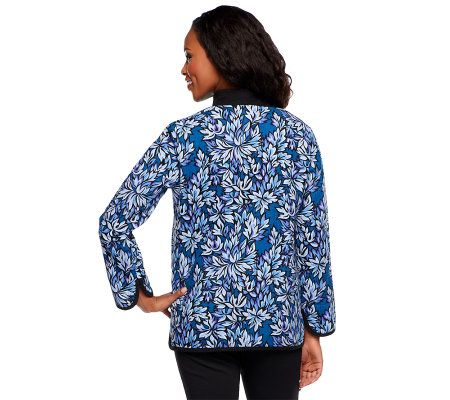 Bob Mackies Foliage Printed Zip Front Moleskin Jacket