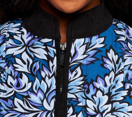 Bob Mackies Foliage Printed Zip Front Moleskin Jacket