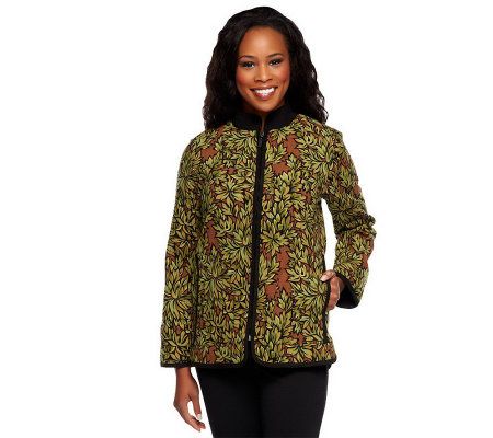Bob Mackies Foliage Printed Zip Front Moleskin Jacket - A217896