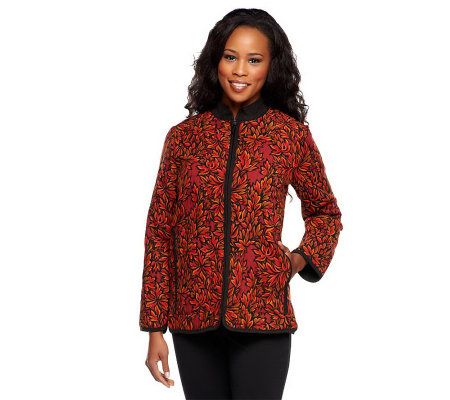 Bob Mackies Foliage Printed Zip Front Moleskin Jacket - A217896