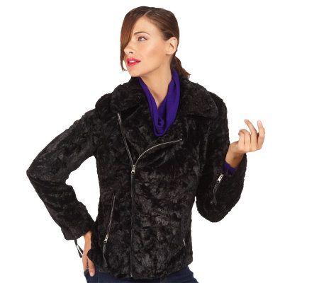 Dennis Basso Faux Fur Motorcycle Jacket with Zipper Detail - A218396