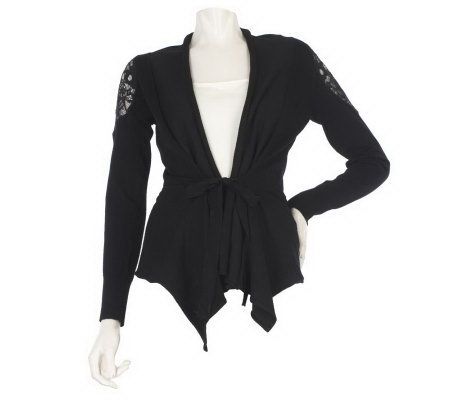 Motto Tie Front Cardigan with Lace Shoulder Detail - A218996