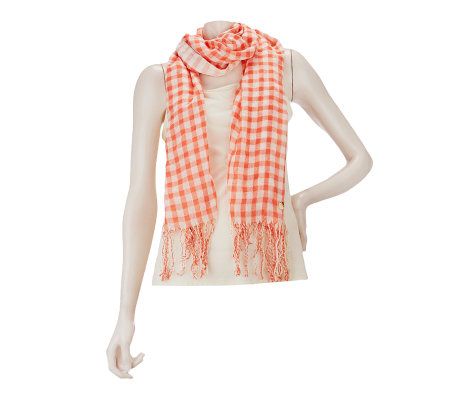 Isaac Mizrahi Live! Gingham Scarf with Fringe - A221396