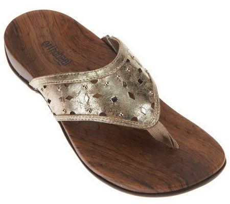 Orthaheel Aurora Orthotic Metallic Thong Sandals with Cut-Out Detail
