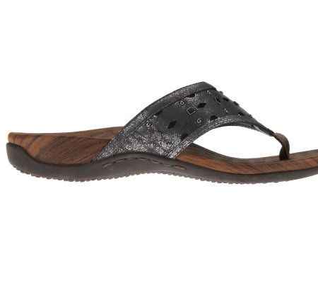 Orthaheel Aurora Orthotic Metallic Thong Sandals with Cut-Out Detail