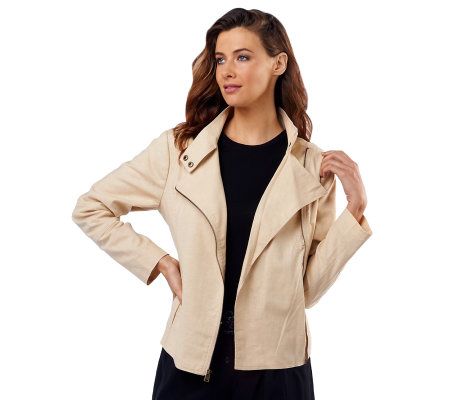Luxe Rachel Zoe Linen Blend Jacket with Stand Collar - A224896