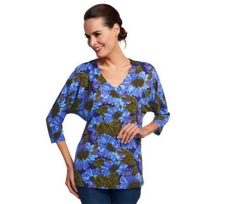 Isaac Mizrahi Live! Arizona Floral Dolman Sleeve Knit Top - A225596