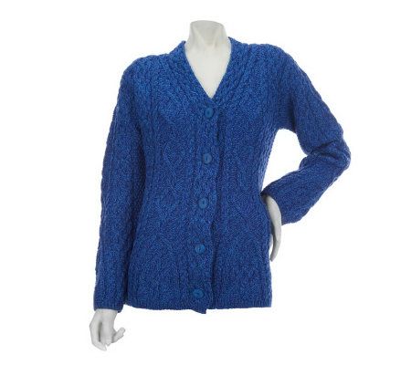 Aran Craft Merino Wool V-Neck Button Front Cardigan - A228596