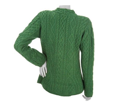 Aran Craft Merino Wool V-Neck Button Front Cardigan