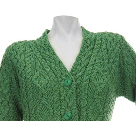 Aran Craft Merino Wool V-Neck Button Front Cardigan