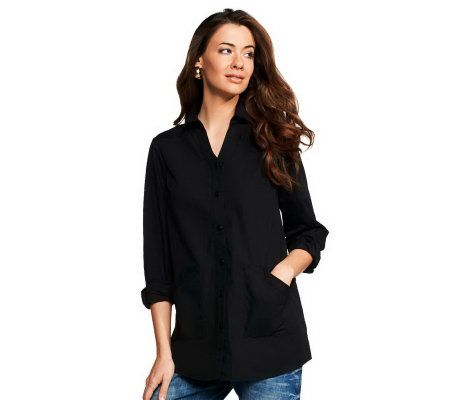 Joan Rivers Modern Classic Boyfriend Shirt with Pockets - A230596